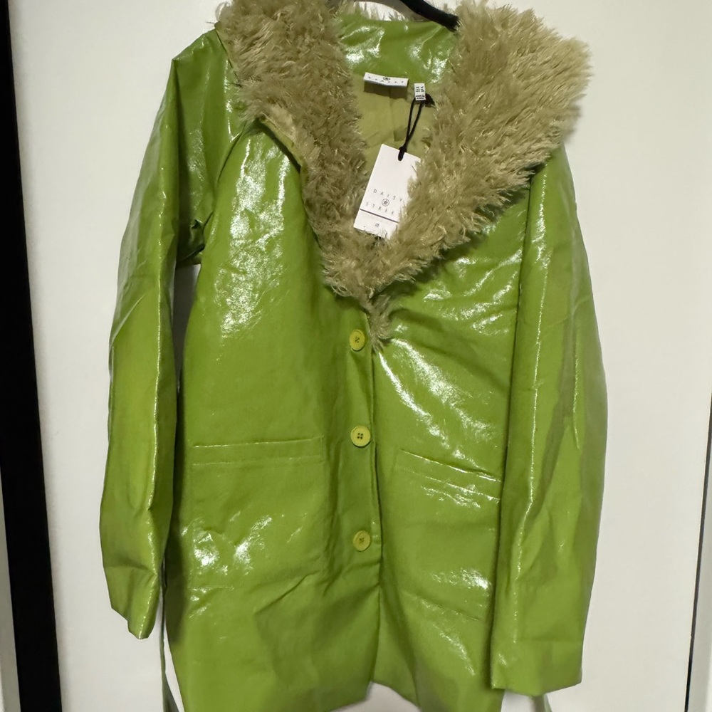 Daisy Street Green Faux Fur Coat